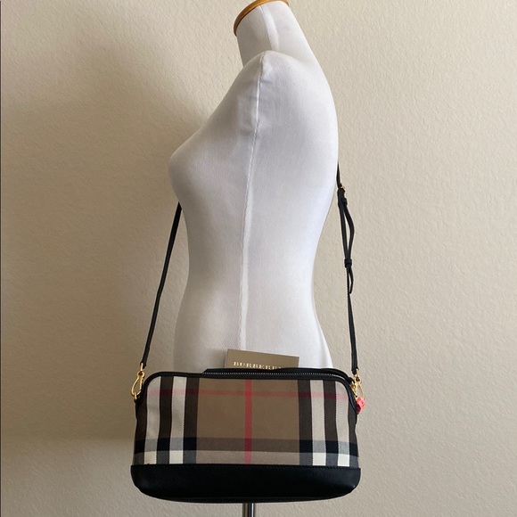 Burberry Abington Crossbody Bag in Black and Tan Check - Picture 1 of 16